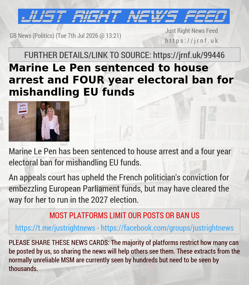 Marine Le Pen sentenced to house arrest and FOUR—year electoral ban for mishandling EU funds