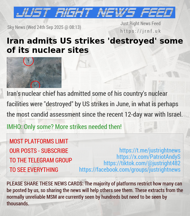 Iran admits US strikes ’destroyed’ some of its nuclear sites