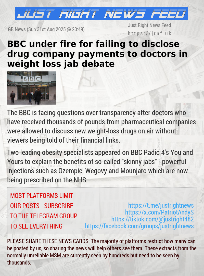 BBC under fire for failing to disclose drug company payments to doctors in weight—loss jab debate