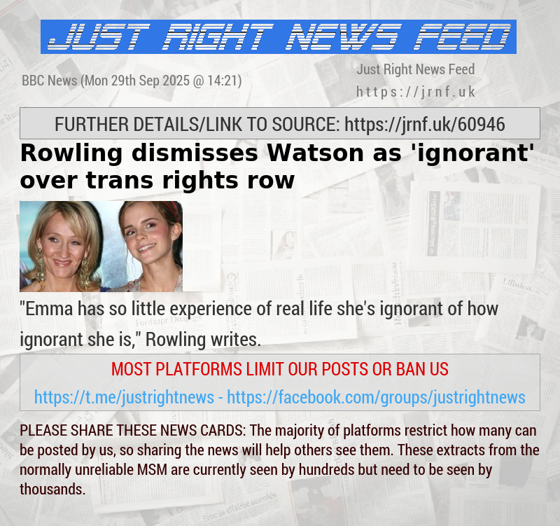 Rowling dismisses Watson as ’ignorant’ over trans rights row