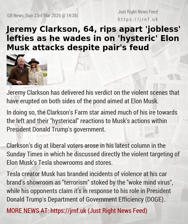 Jeremy Clarkson, 64, rips apart ’jobless’ lefties as he wades in on ’hysteric’ Elon Musk attacks despite pair’s feud