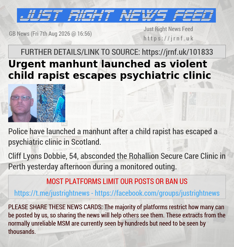 Urgent manhunt launched as violent child rapist escapes psychiatric clinic