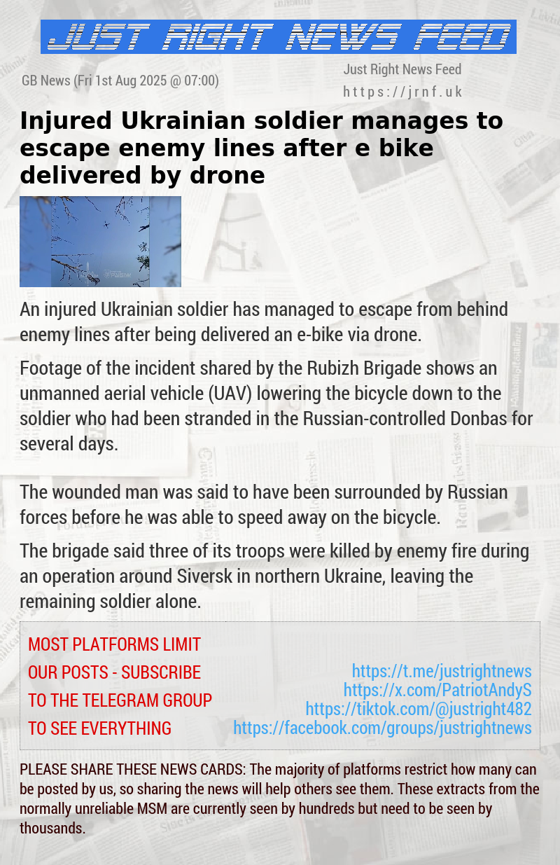 Injured Ukrainian soldier manages to escape enemy lines after e—bike delivered by drone