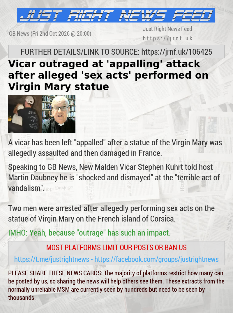Vicar outraged at ’appalling’ attack after alleged ’sex acts’ performed on Virgin Mary statue
