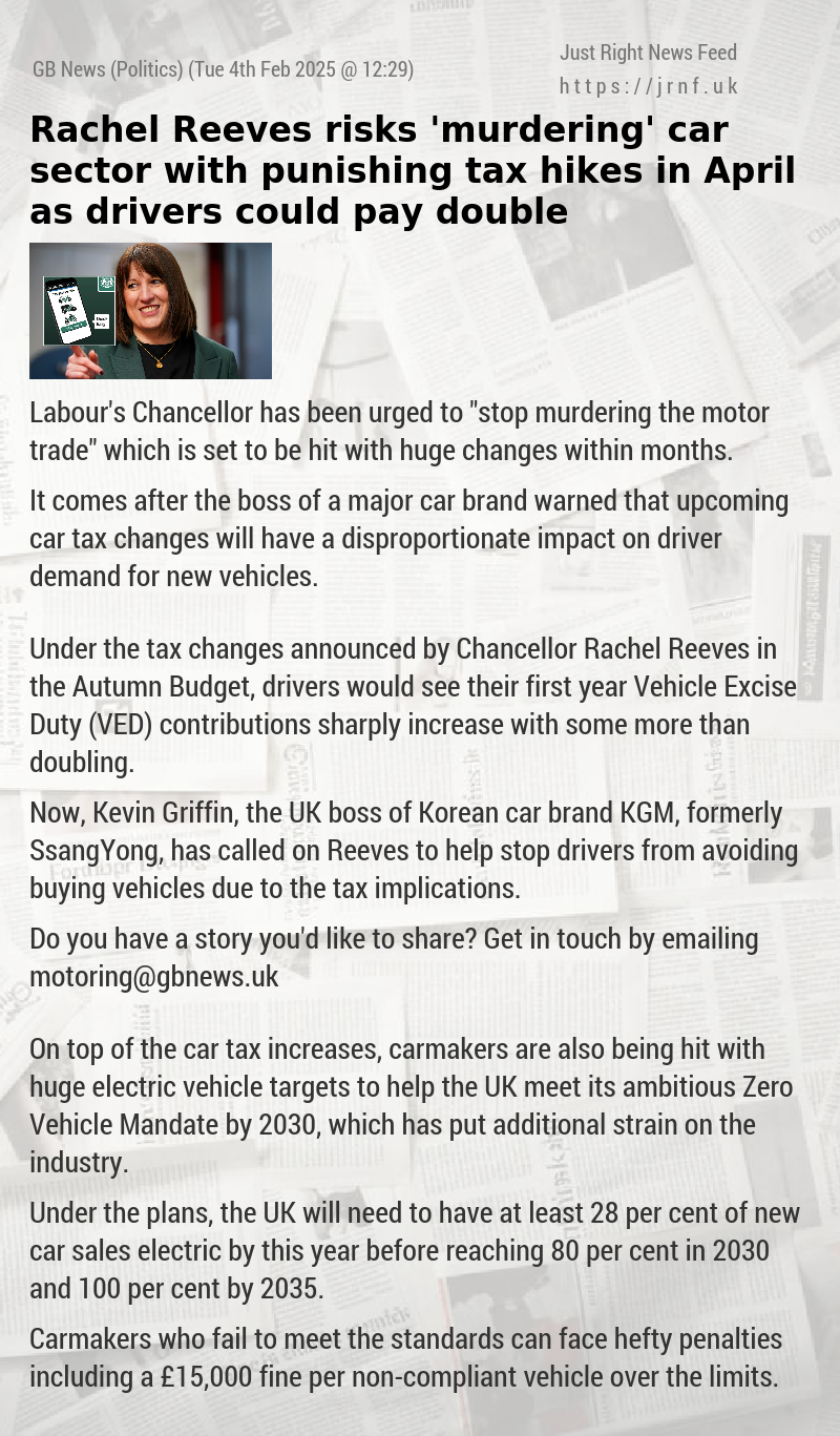 Rachel Reeves risks ’murdering’ car sector with punishing tax hikes in April as drivers could pay double