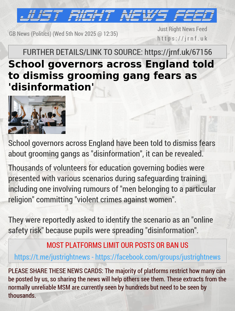 School governors across England told to dismiss grooming gang fears as ’disinformation’
