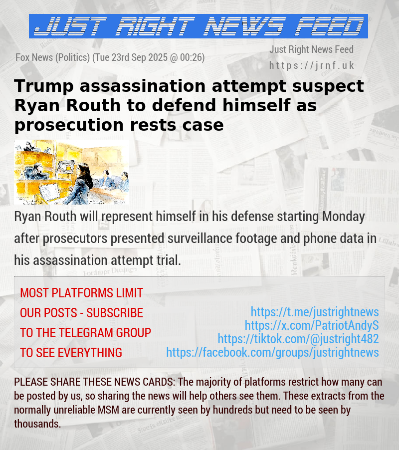 Trump assassination attempt suspect Ryan Routh to defend himself as prosecution rests case