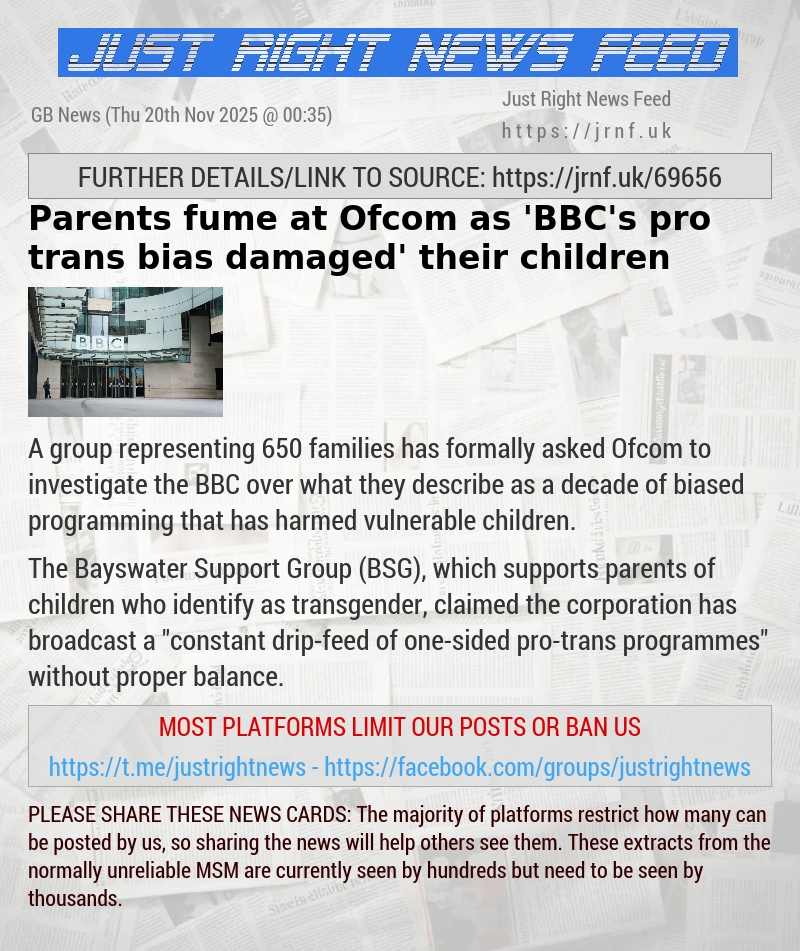 Parents fume at Ofcom as ’BBC’s pro—trans bias damaged’ their children