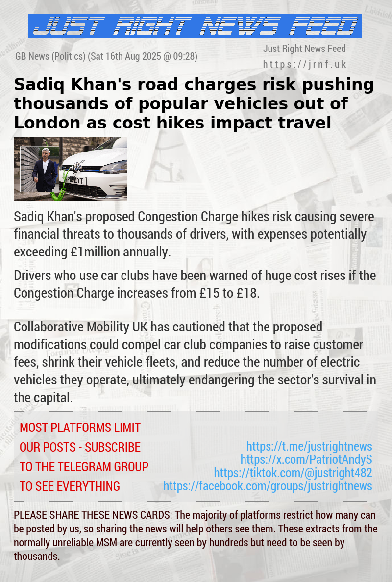 Sadiq Khan’s road charges risk pushing thousands of popular vehicles out of London as cost hikes impact travel