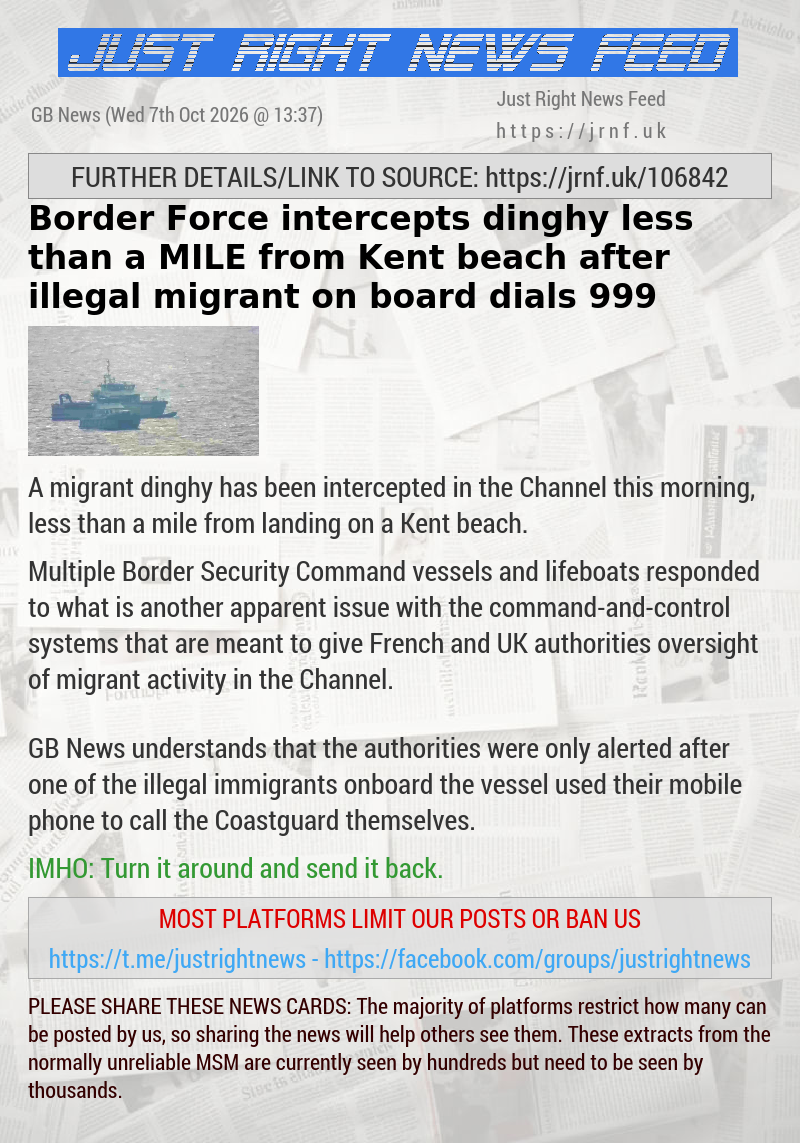 Border Force intercepts dinghy less than a MILE from Kent beach after illegal migrant on board dials 999