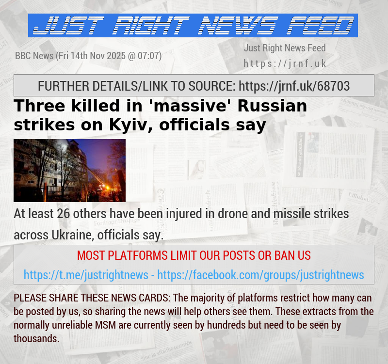 Three killed in ’massive’ Russian strikes on Kyiv, officials say