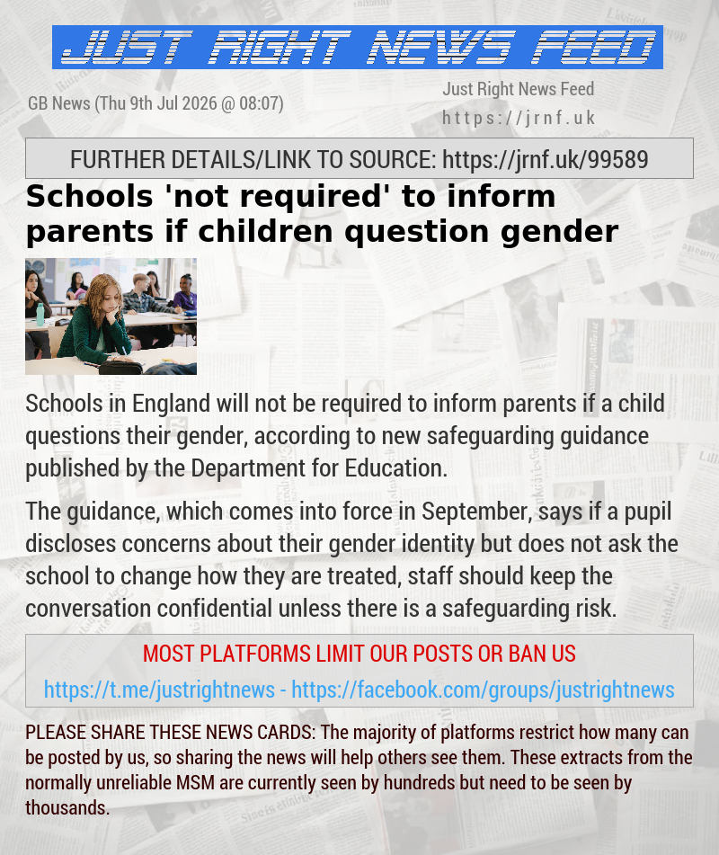 Schools ’not required’ to inform parents if children question gender