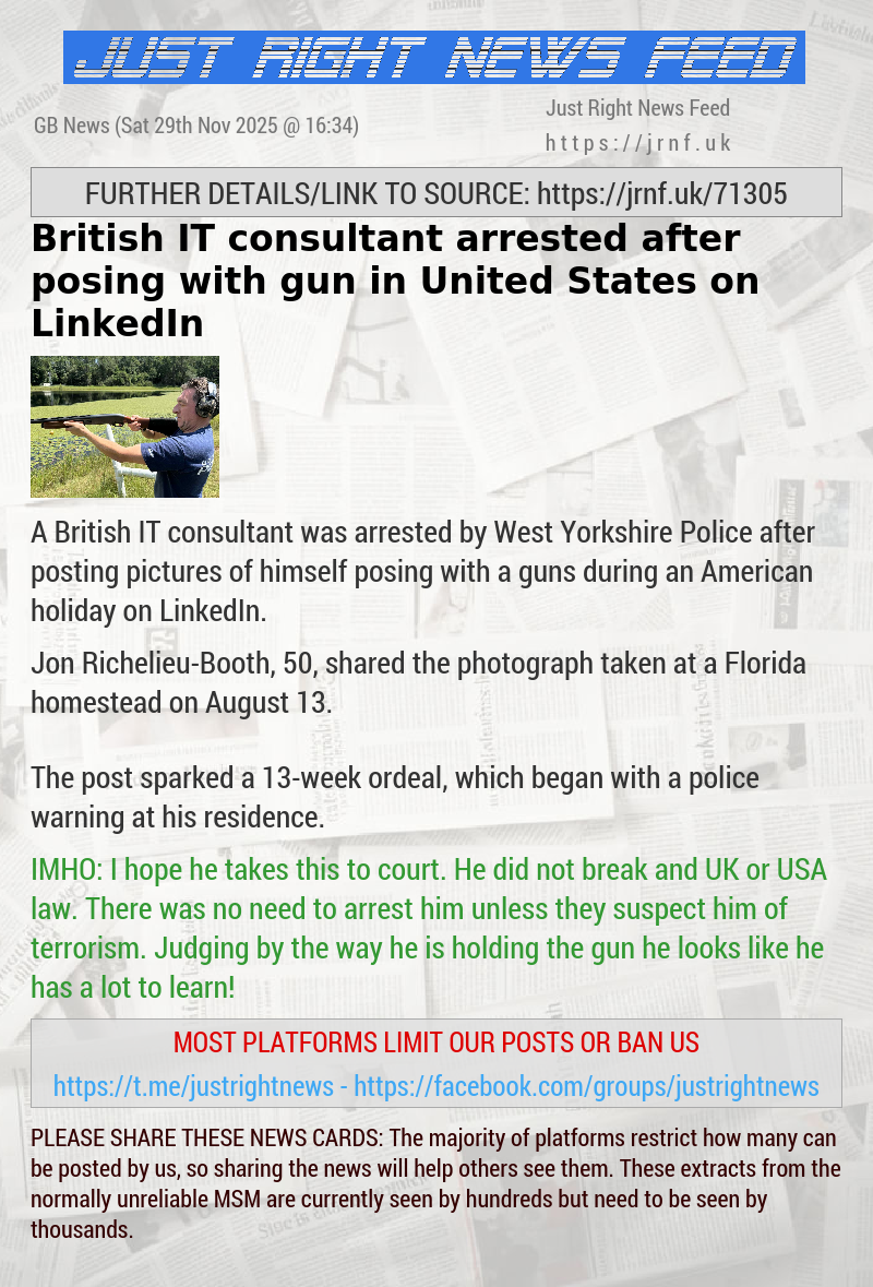 British IT consultant arrested after posing with gun in United States on LinkedIn