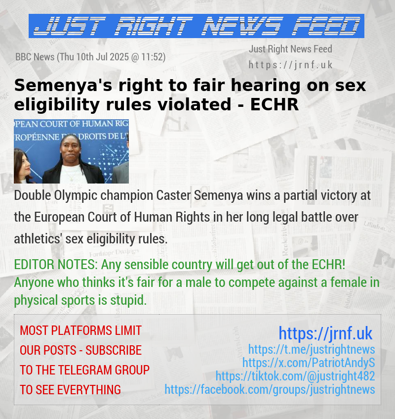 Semenya’s right to fair hearing on sex eligibility rules violated — ECHR