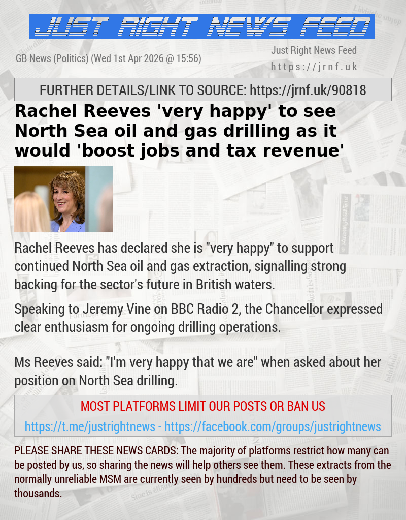 Rachel Reeves ’very happy’ to see North Sea oil and gas drilling as it would ’boost jobs and tax revenue’