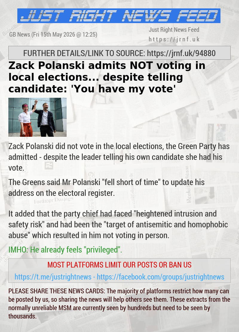 Zack Polanski admits NOT voting in local elections... despite telling candidate: ’You have my vote’