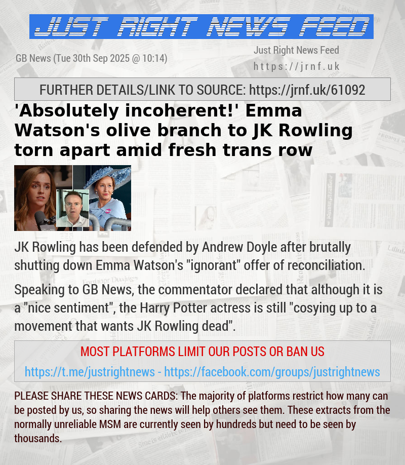 ’Absolutely incoherent!’ Emma Watson’s olive branch to JK Rowling torn apart amid fresh trans row