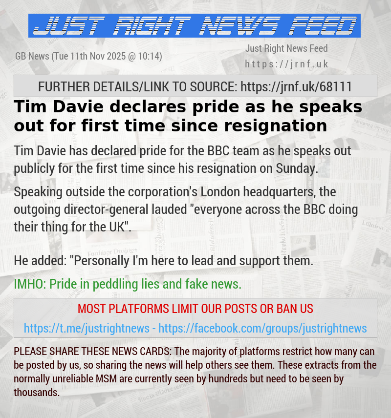 Tim Davie declares pride as he speaks out for first time since resignation
