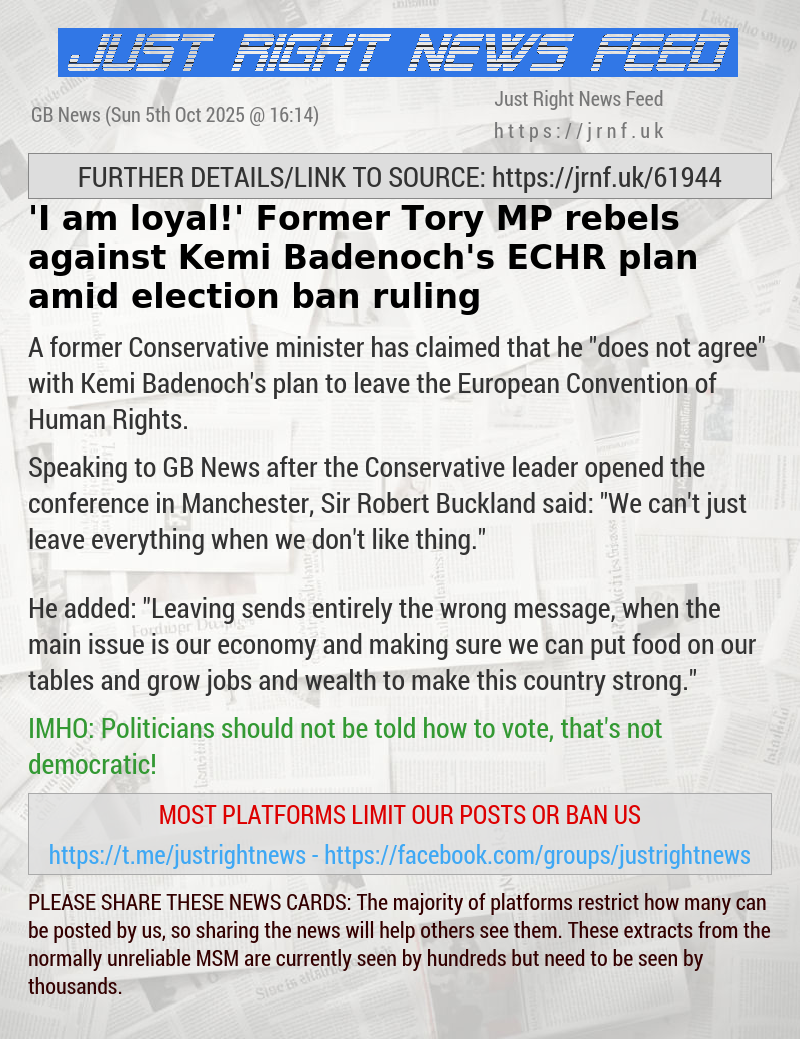 ’I am loyal!’ Former Tory MP rebels against Kemi Badenoch’s ECHR plan amid election ban ruling