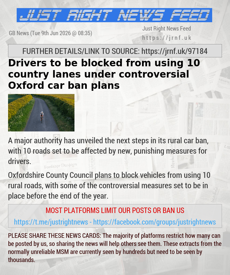 Drivers to be blocked from using 10 country lanes under controversial Oxford car ban plans