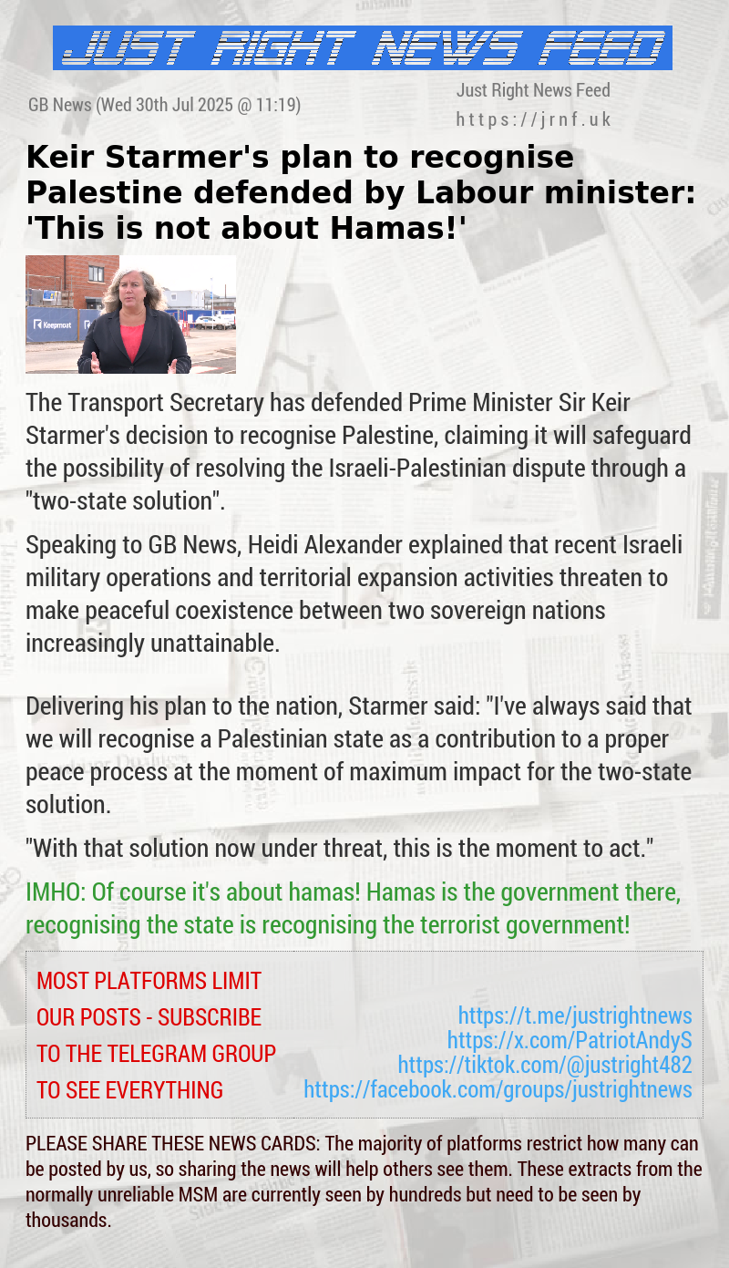 Keir Starmer’s plan to recognise Palestine defended by Labour minister: ’This is not about Hamas!’