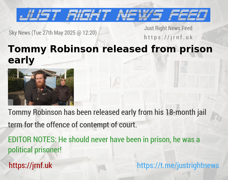 Tommy Robinson released from prison early