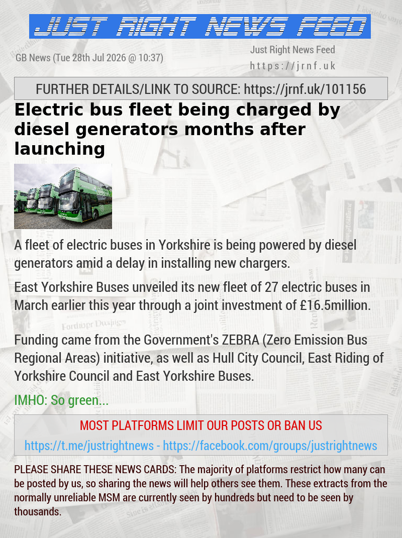 Electric bus fleet being charged by diesel generators months after launching