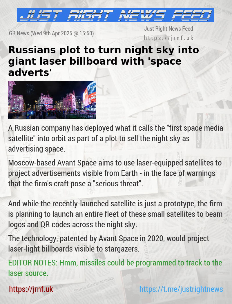 Russians plot to turn night sky into giant laser billboard with ’space adverts’