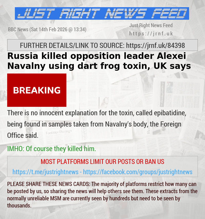 Russia killed opposition leader Alexei Navalny using dart frog toxin, UK says