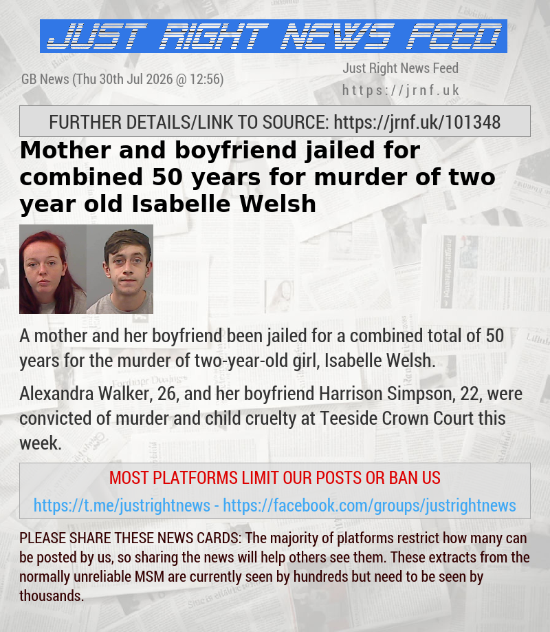 Mother and boyfriend jailed for combined 50 years for murder of two—year—old Isabelle Welsh