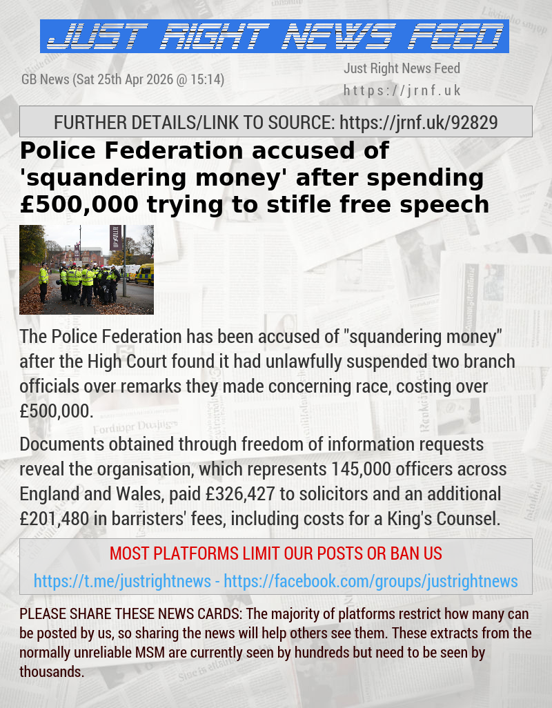 Police Federation accused of ’squandering money’ after spending &pound;500,000 trying to stifle free speech