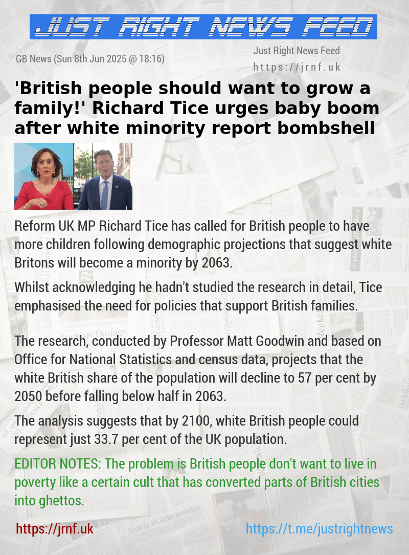‘British people should want to grow a family!’ Richard Tice urges baby boom after white minority report bombshell