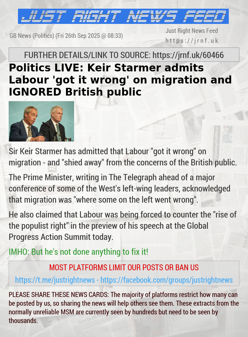 Politics LIVE: Keir Starmer admits Labour ’got it wrong’ on migration and IGNORED British public