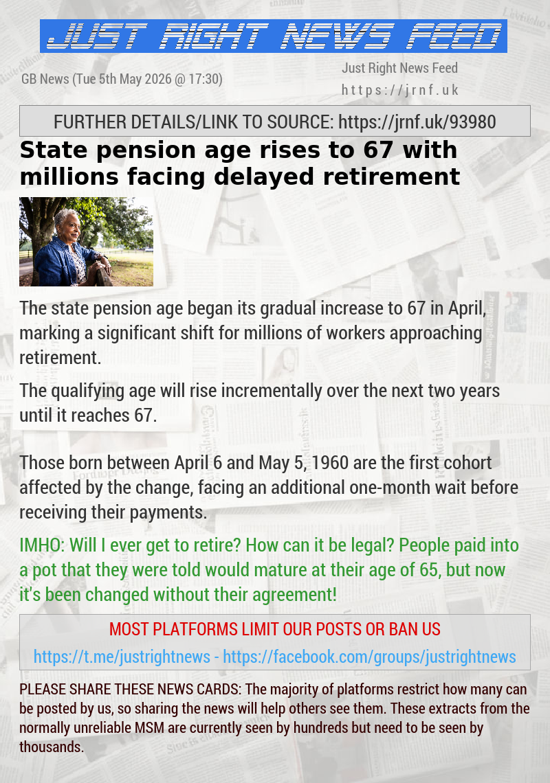 State pension age rises to 67 with millions facing delayed retirement