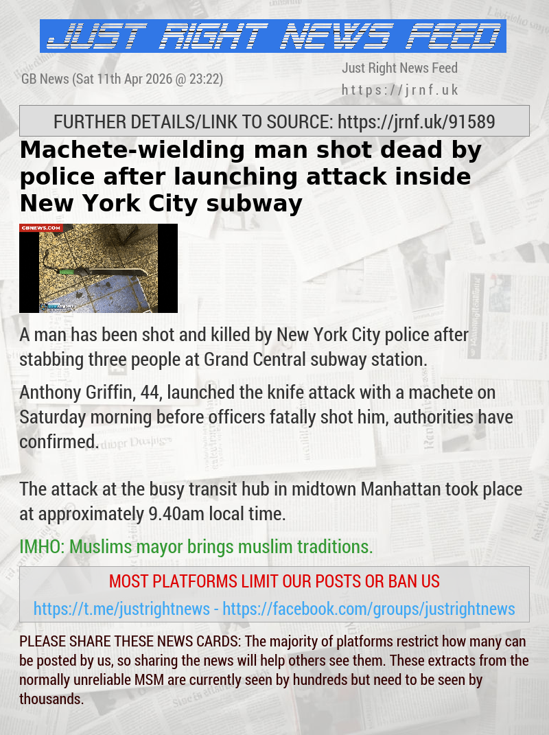 Machete—wielding man shot dead by police after launching attack inside New York City subway