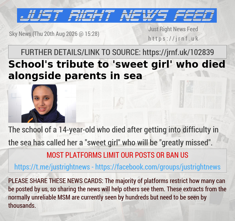 School’s tribute to ’sweet girl’ who died alongside parents in sea
