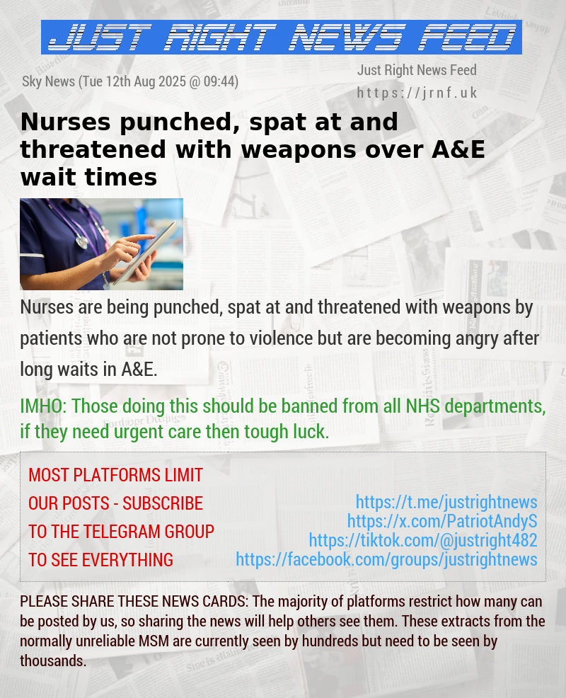 Nurses punched, spat at and threatened with weapons over A&E wait times