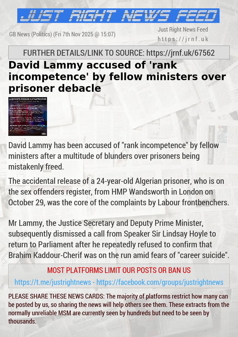David Lammy accused of ’rank incompetence’ by fellow ministers over prisoner debacle