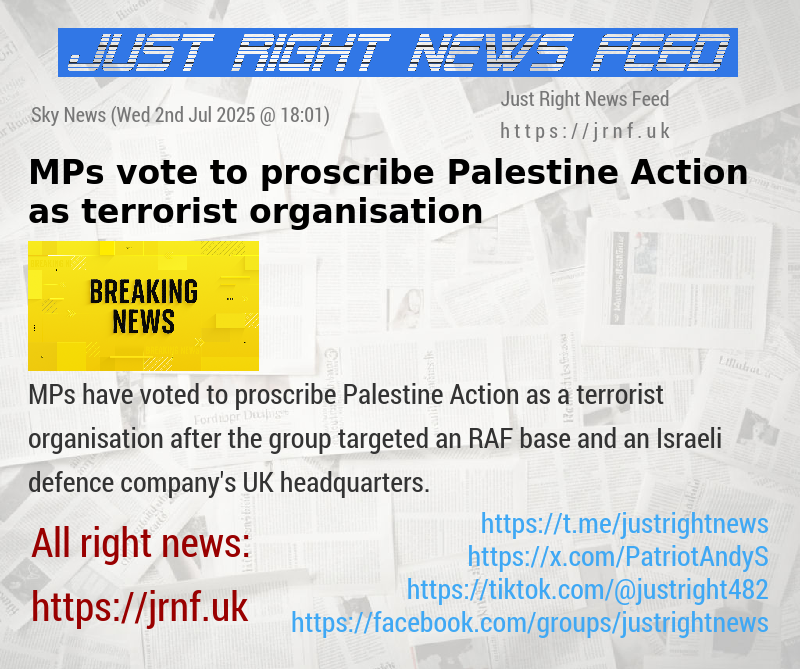 MPs vote to proscribe Palestine Action as terrorist organisation