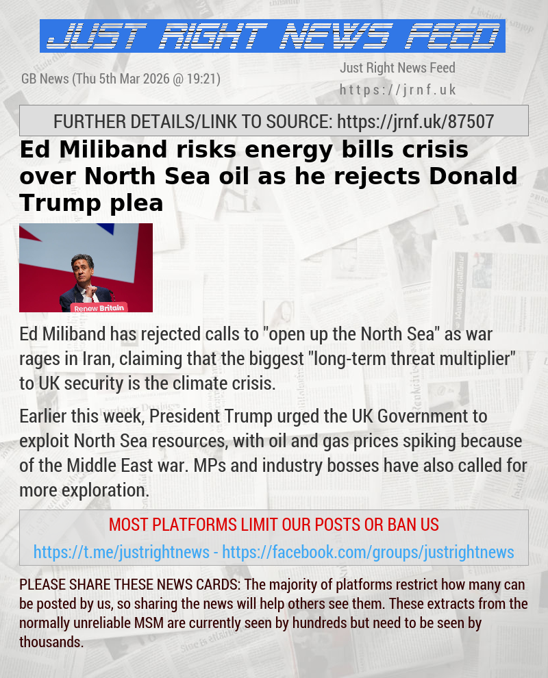 Ed Miliband risks energy bills crisis over North Sea oil as he rejects Donald Trump plea