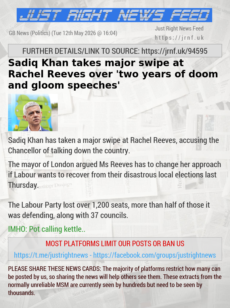 Sadiq Khan takes major swipe at Rachel Reeves over ’two years of doom and gloom speeches’