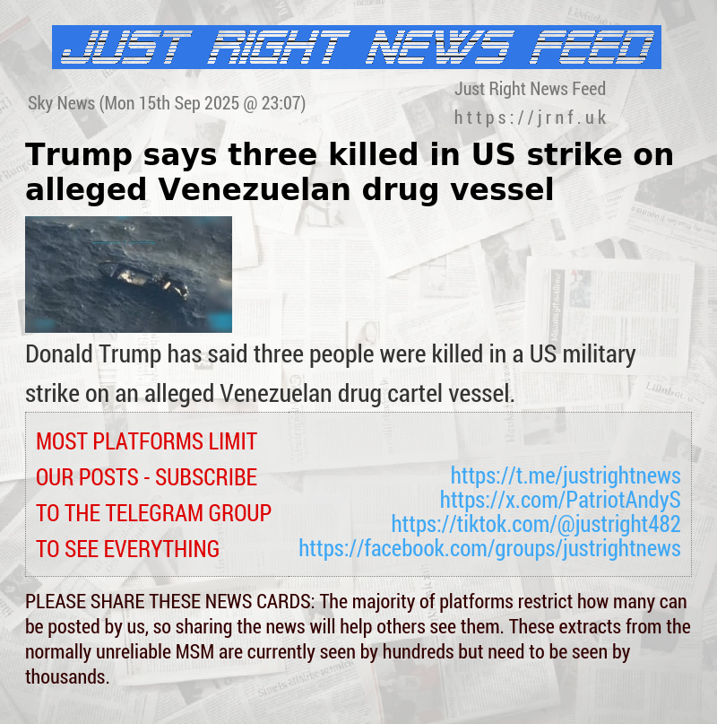 Trump says three killed in US strike on alleged Venezuelan drug vessel