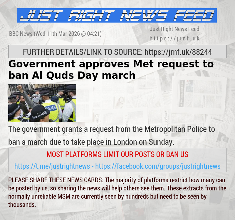 Government approves Met request to ban Al Quds Day march 