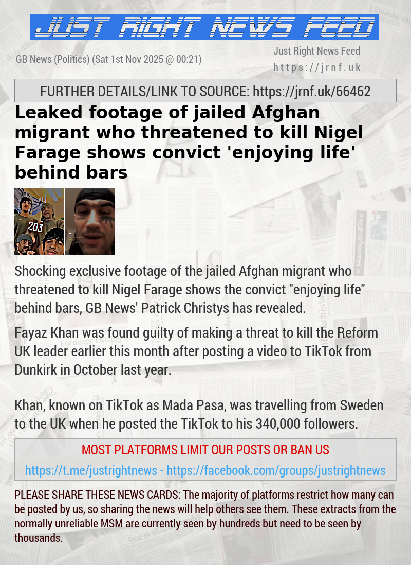 Leaked footage of jailed Afghan migrant who threatened to kill Nigel Farage shows convict ’enjoying life’ behind bars