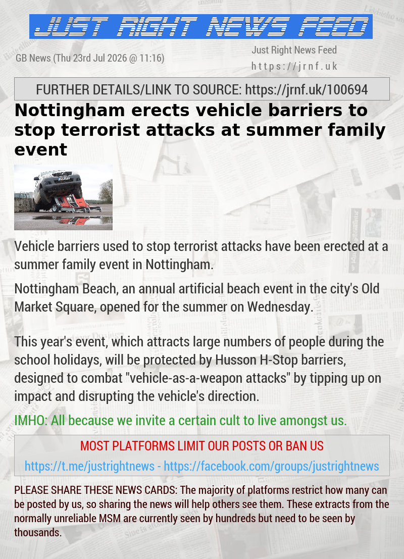 Nottingham erects vehicle barriers to stop terrorist attacks at summer family event
