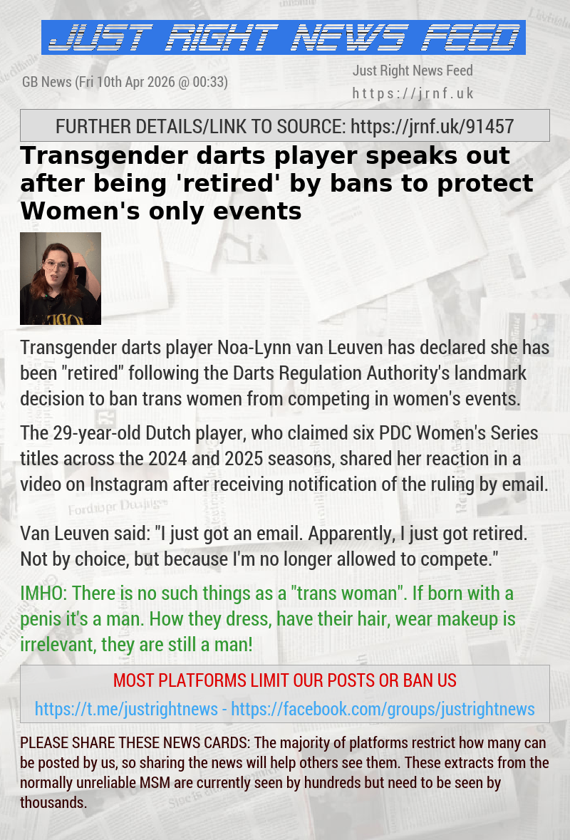 Transgender darts player speaks out after being ’retired’ by bans to protect Women’s only events