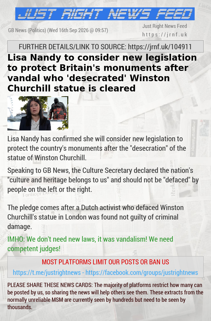 Lisa Nandy to consider new legislation to protect Britain’s monuments after vandal who ’desecrated’ Winston Churchill statue is cleared