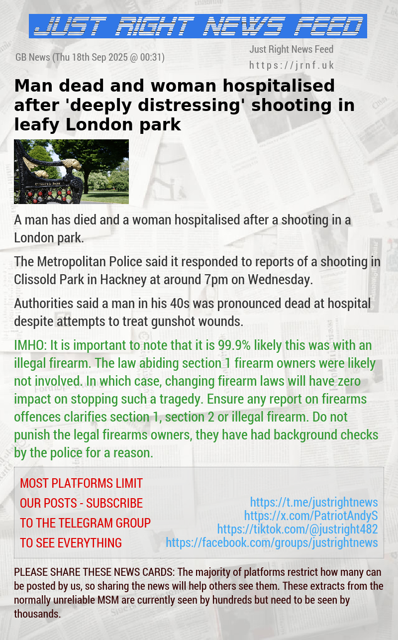 Man dead and woman hospitalised after ’deeply distressing’ shooting in leafy London park