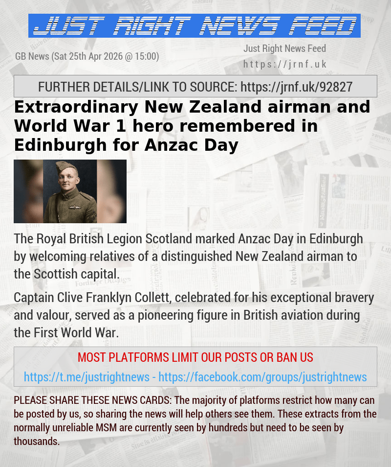 Extraordinary New Zealand airman and World War 1 hero remembered in Edinburgh for Anzac Day