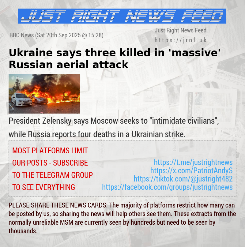 Ukraine says three killed in ’massive’ Russian aerial attack